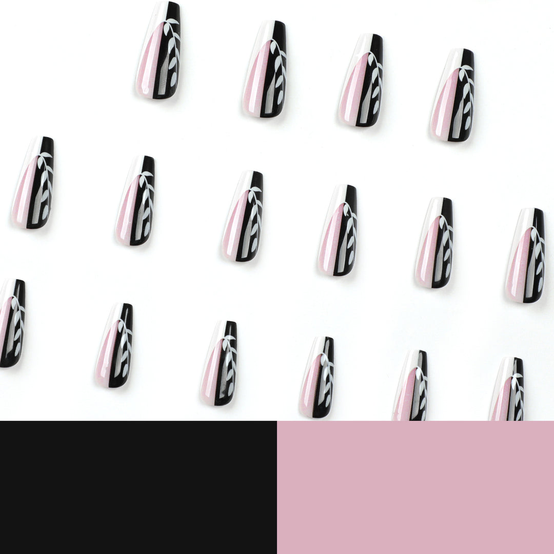 Artful nail extensions in elegant black and white design Stornfield