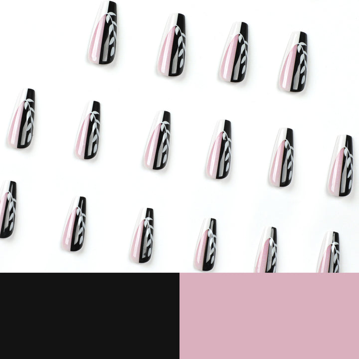 Artful nail extensions in elegant black and white design Stornfield