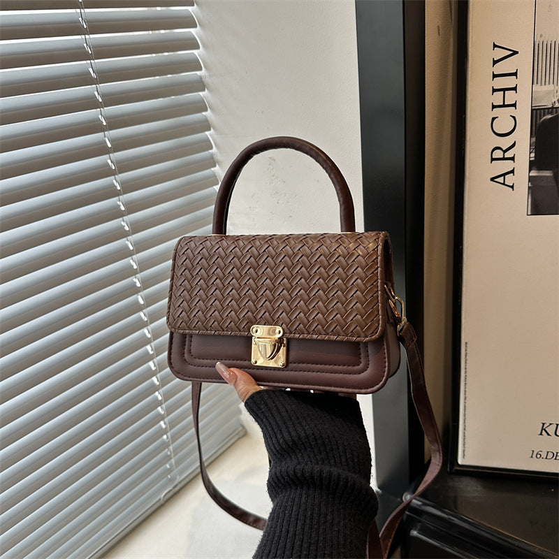 Woven Leather Handheld Satchel