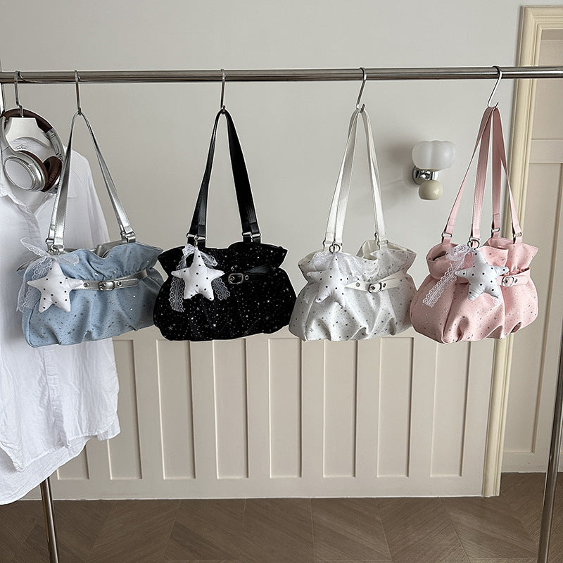 Star-Embellished Ruffled Handbag
