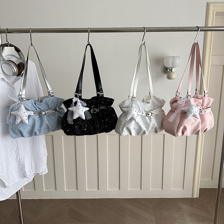 Star-Embellished Ruffled Handbag