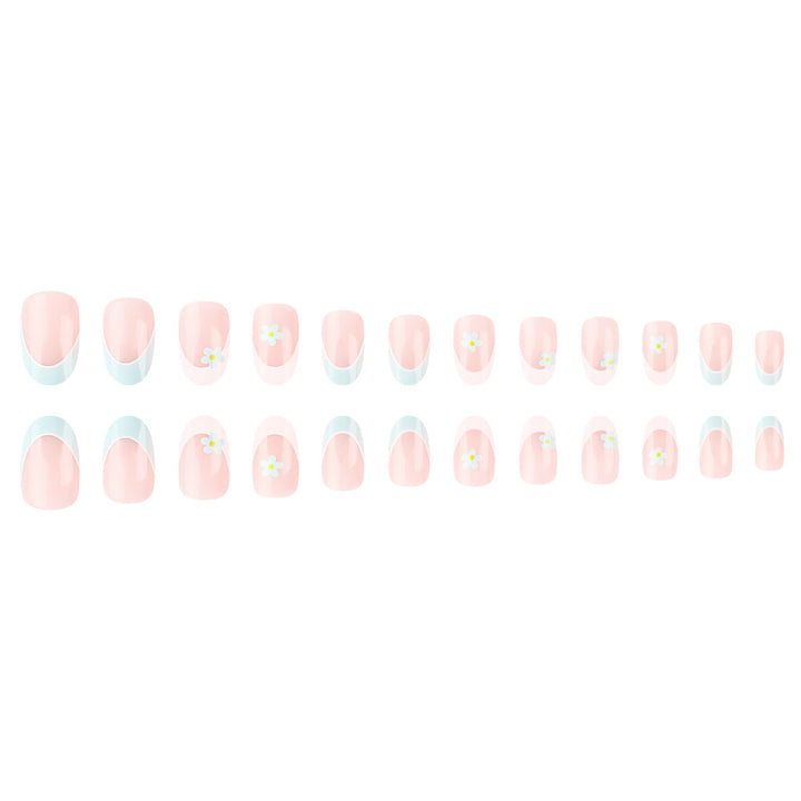 Elegant French Tip Press-On Nails with Floral Accents Stornfield