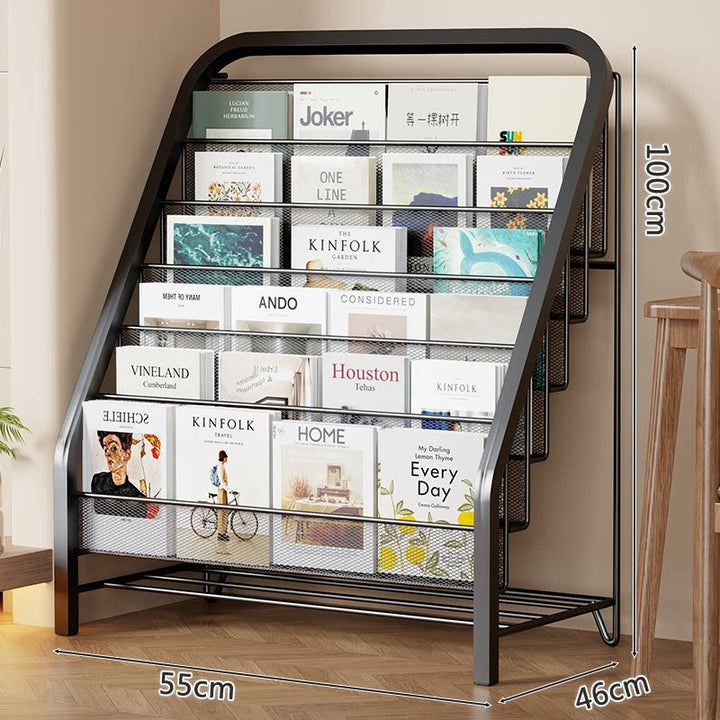 Slanted Tiered Mesh Floor Book and Magazine Display Rack
