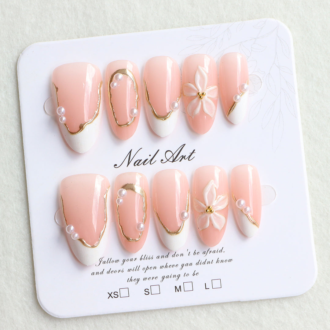 Elegant Press-On Nail Art Set with Floral Accents Stornfield