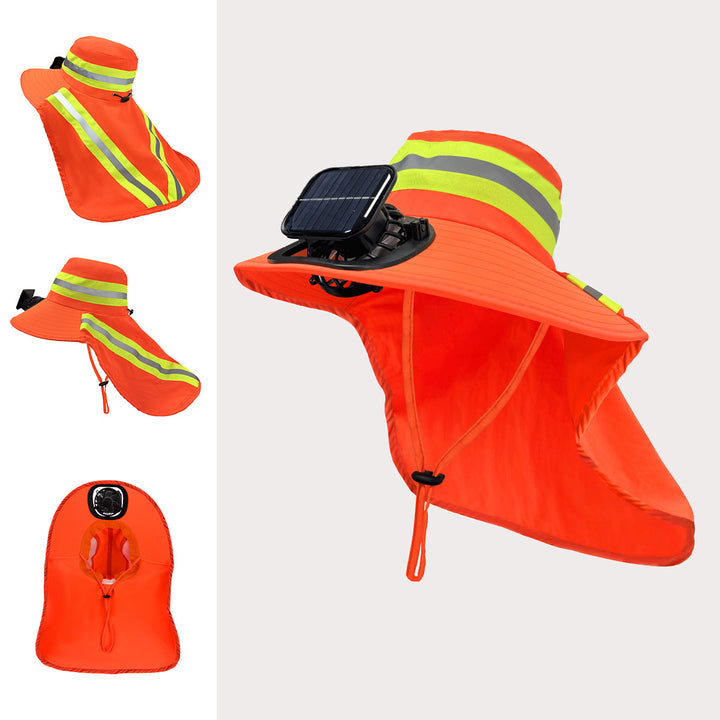High-Visibility UV Sun Hat with Detachable Neck Flap, Solar-Powered Cooling Fan and Reflective Safety Strips Stornfield