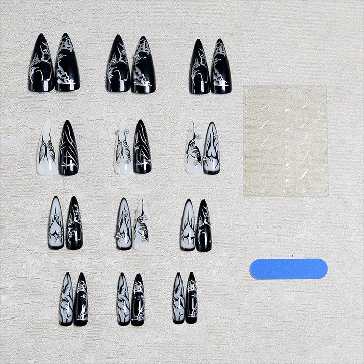 Artificial nail set with elegant geometric designs and creative metallic accents Stornfield
