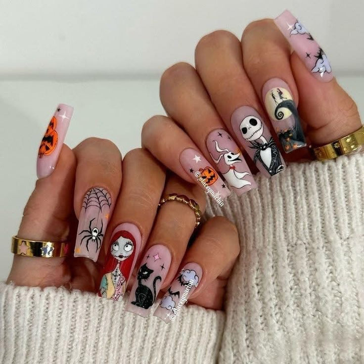 Acrylic nail set with Halloween motifs and creative 3D decorations Stornfield