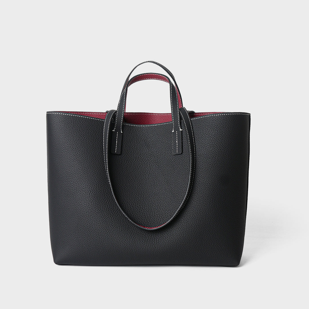 Pebbled Grain Structured Open-Top Double-Handle Tote Bag