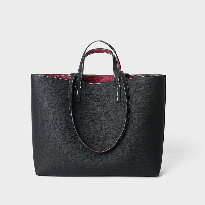 Pebbled Grain Structured Open-Top Double-Handle Tote Bag