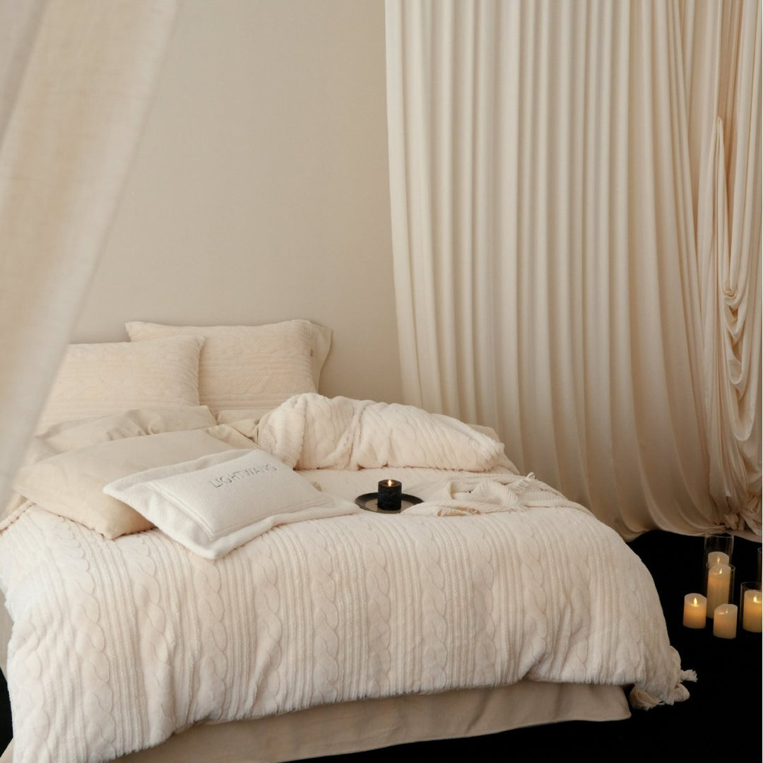 Cable-Knit Textured Duvet Cover and Pillow Shams Set