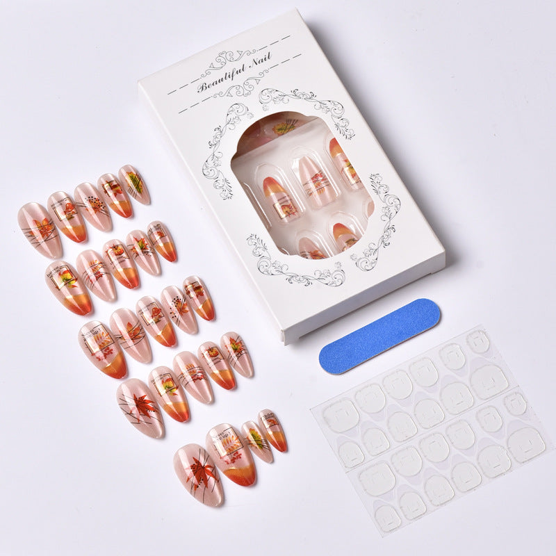 Autumn-Themed Press-On Nail Art Set