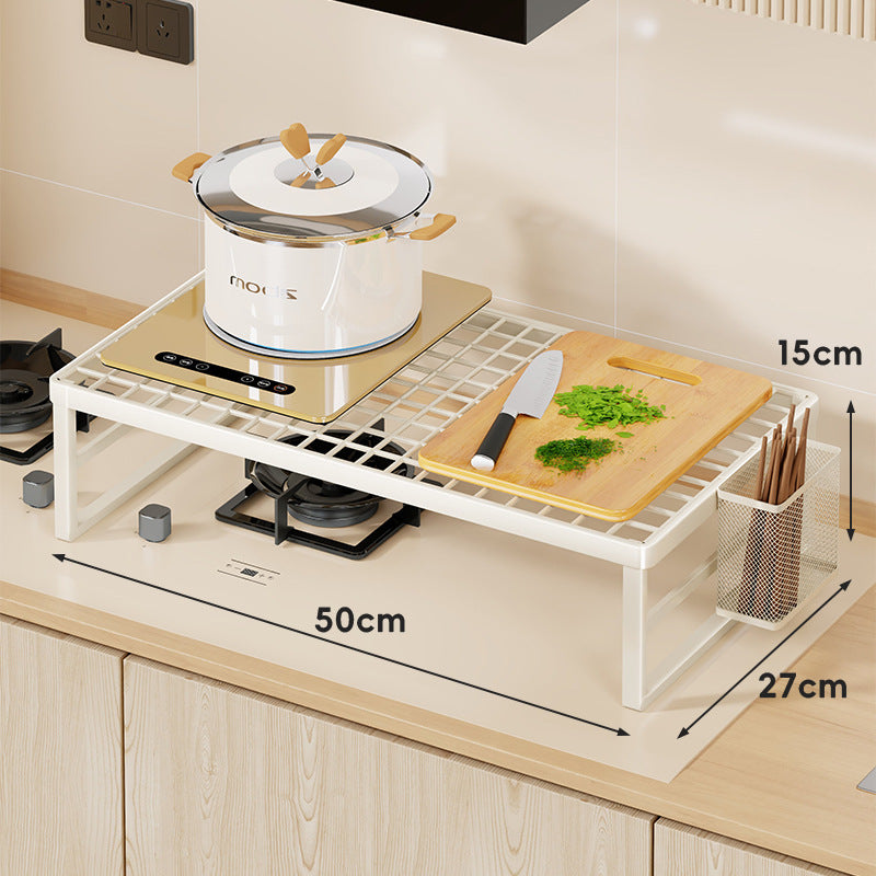 Elevated Stove Shelf Rack with Grid Top and Heat-Resistant Metal Frame