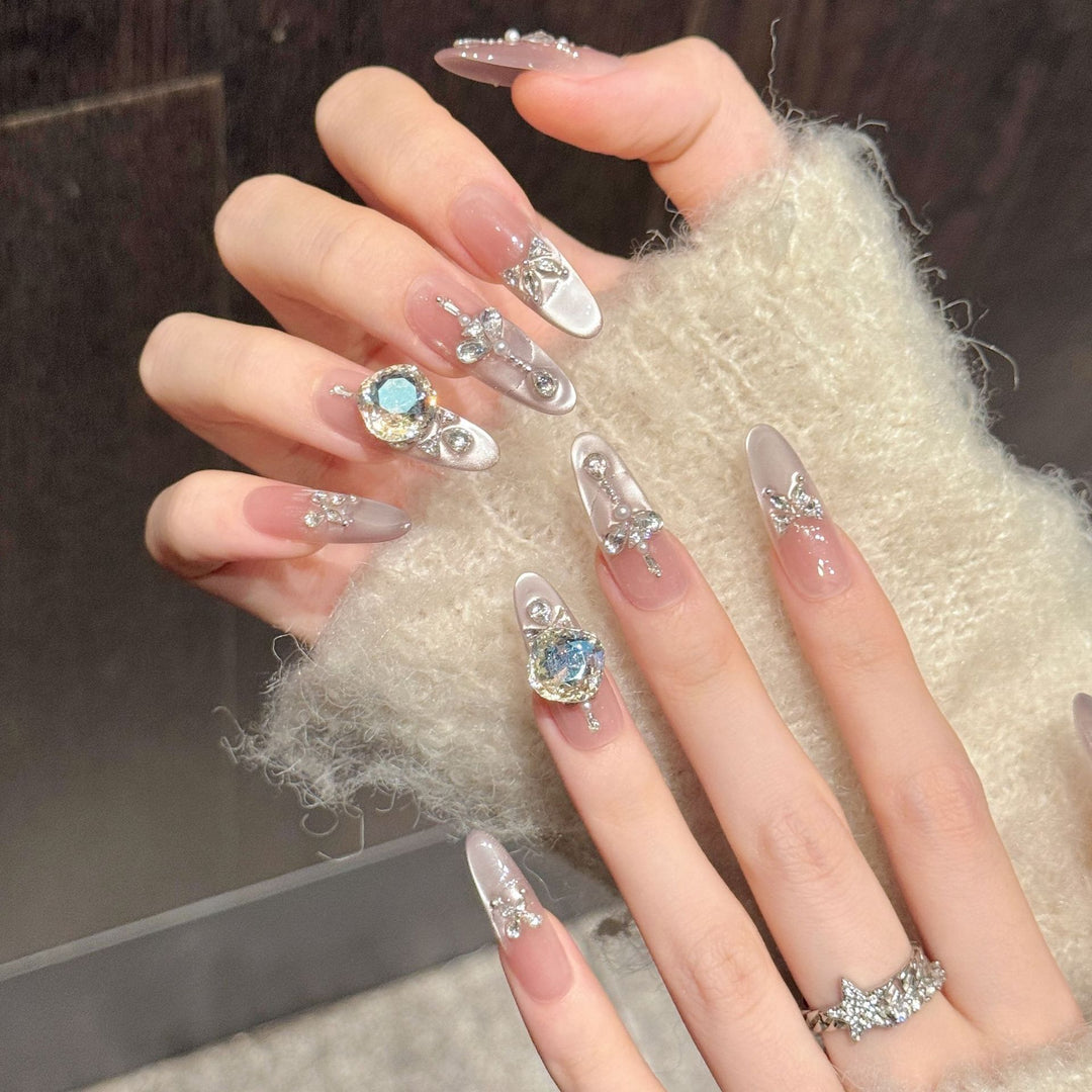 Glamorous Rhinestone-Embellished Press-On Nail Art