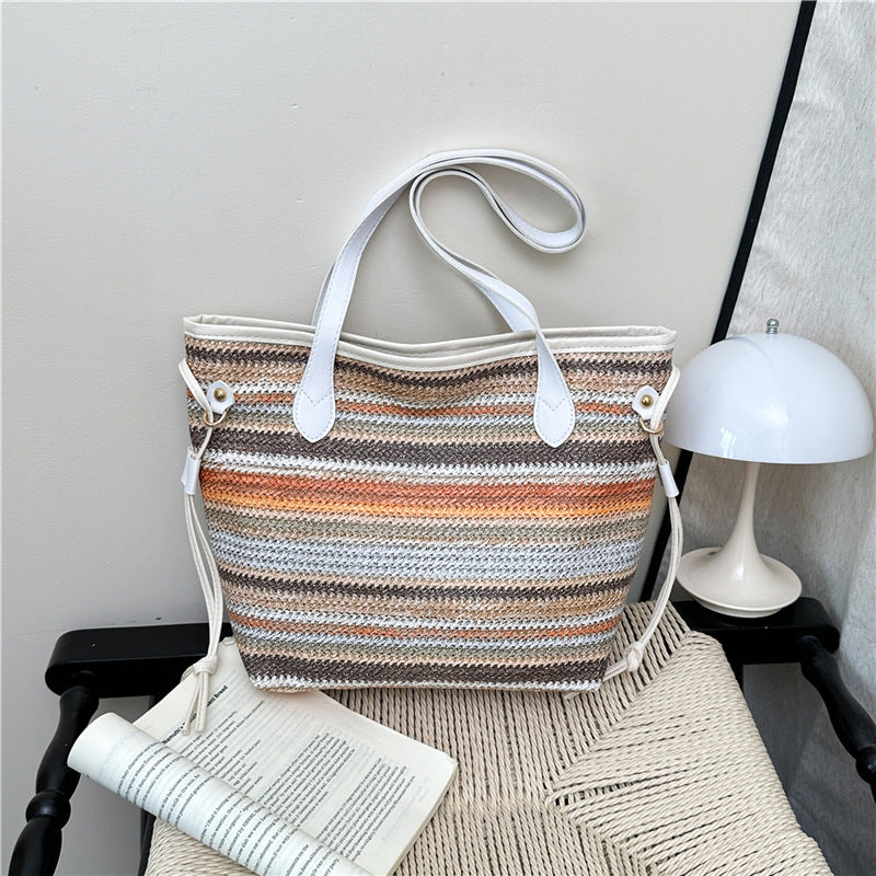 Striped Woven Tote Bag