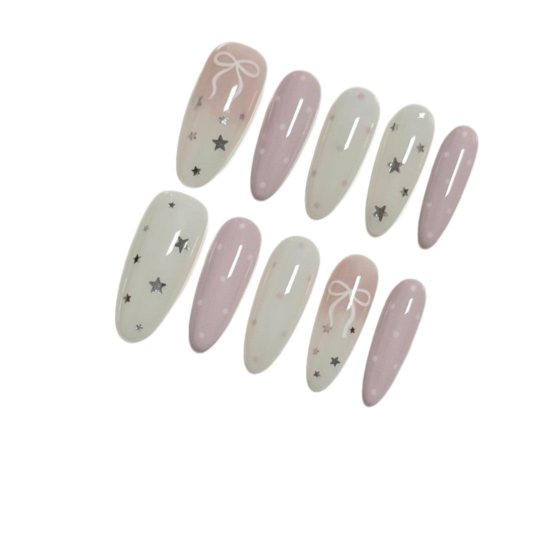 Decorative Press-On Nail Art Set with Stars and Bow Designs