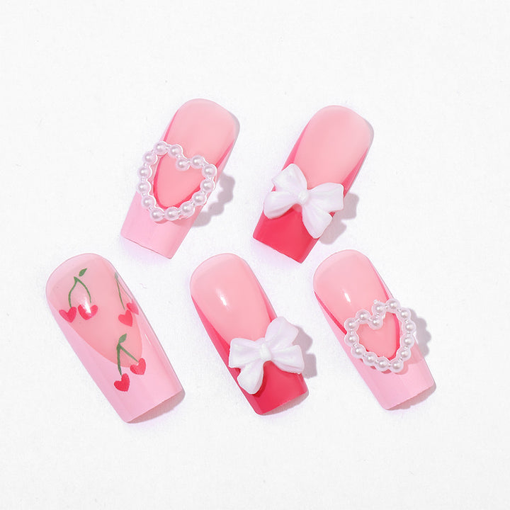 Decorative Press-On Nail Art Set with 3D Heart and Bow Accents Stornfield