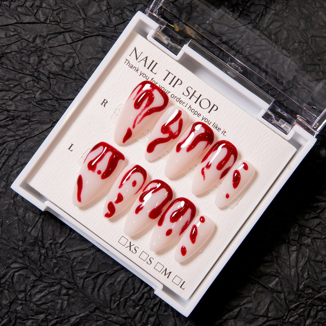 Artistic Press-On Nail Set with Blood Drip Design