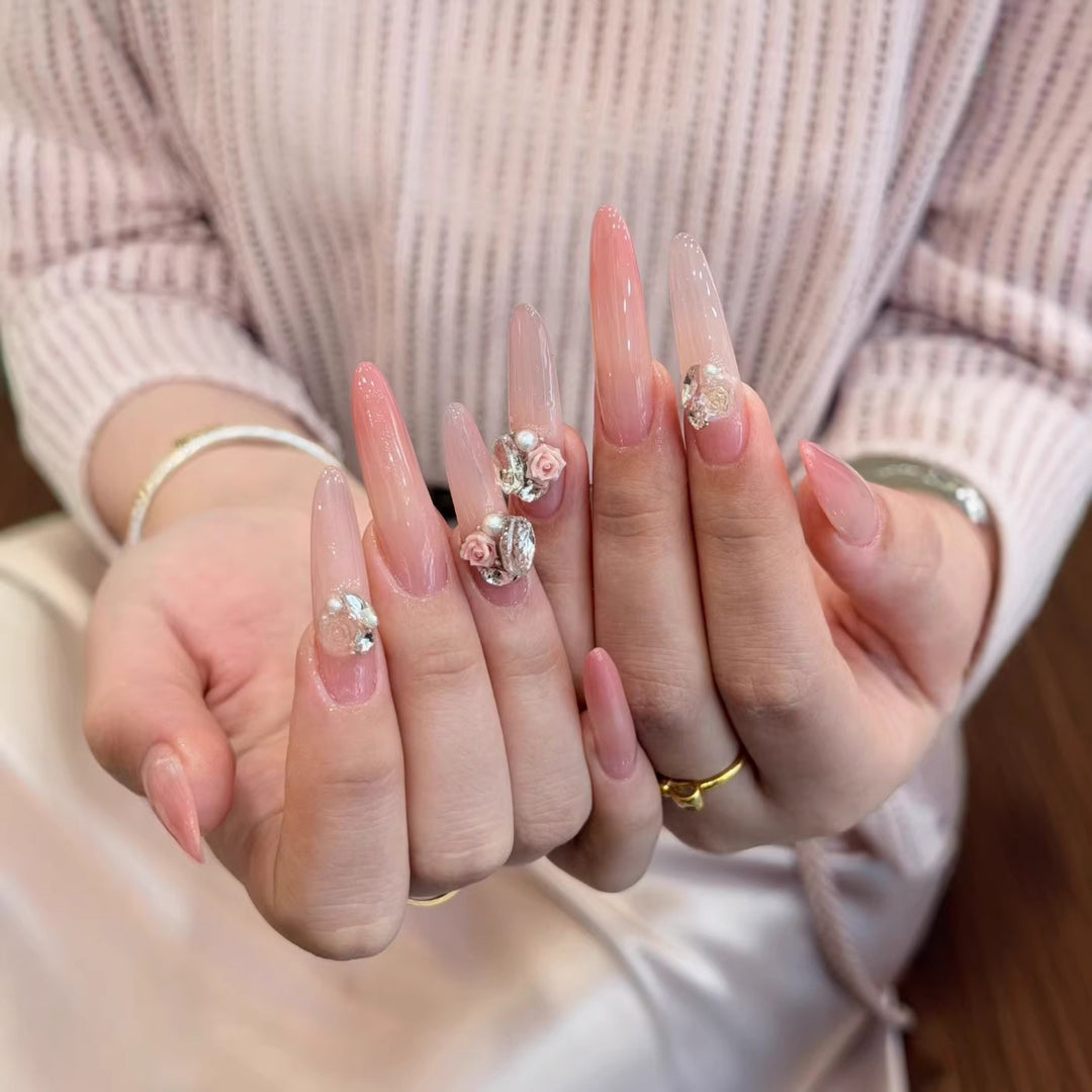 Stiletto Nail Art Extensions with Floral Accents