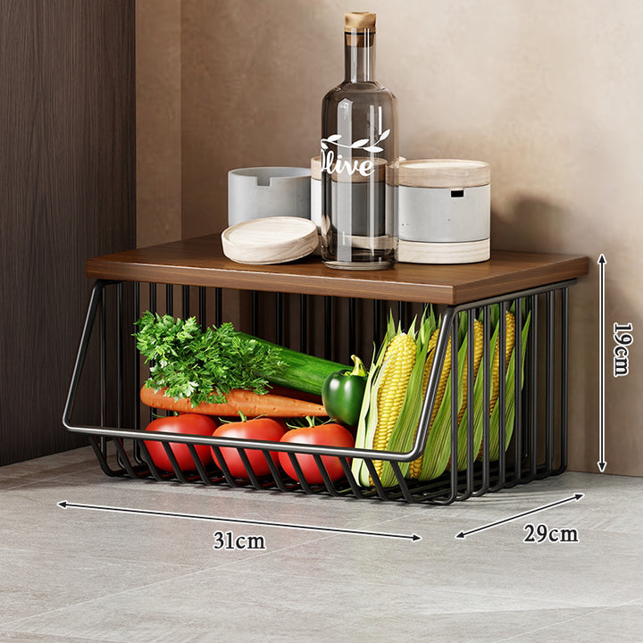 Slim Vertical Multi-Tier Fruit and Vegetable Storage Cart with Wood Top and Locking Casters
