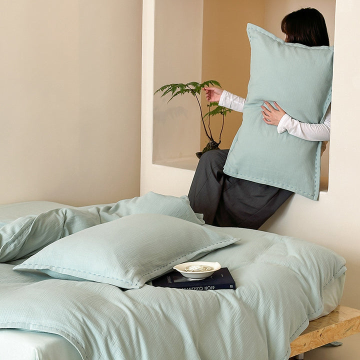 Washed Waffle-Texture Cotton Duvet Cover Set with Pillow Shams