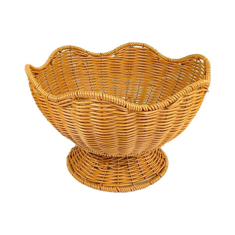 Unisex Rattan Fruit Bowl with Elegant Wave Lines Stornfield