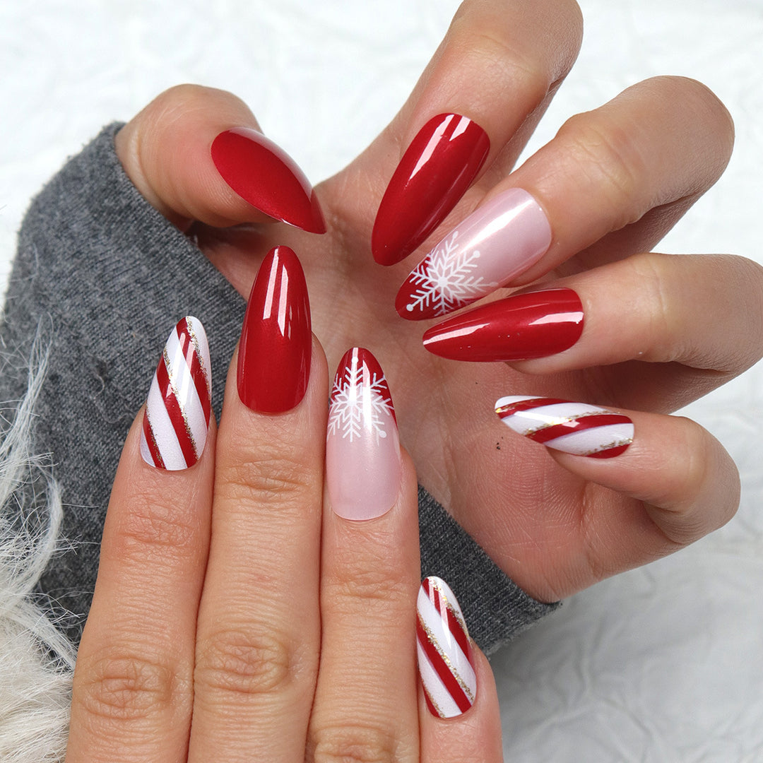 Elegant Holiday-Themed Stiletto Press-On Nails Stornfield