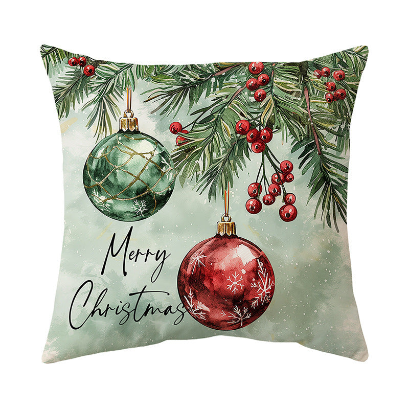 Decorative Linen-Texture Square Throw Pillow Cover with Winter Deer Forest Print