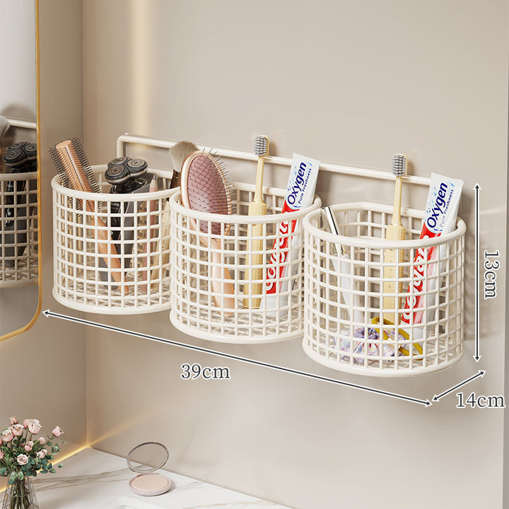 Wall-Mounted Ventilated Plastic Bathroom Organizer Basket for Toiletries and Razors