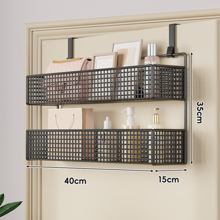 Over-Door Hanging Double-Tier Ventilated Mesh Storage Basket Organizer with Hooks