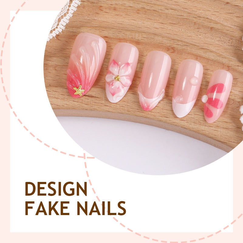 Artificial nail set with floral design and delicate gradient color Stornfield