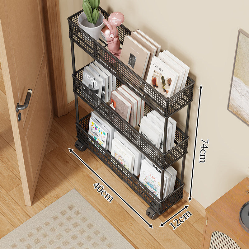 Slim Four-Tier Metal Mesh Narrow Bookshelf Organizer