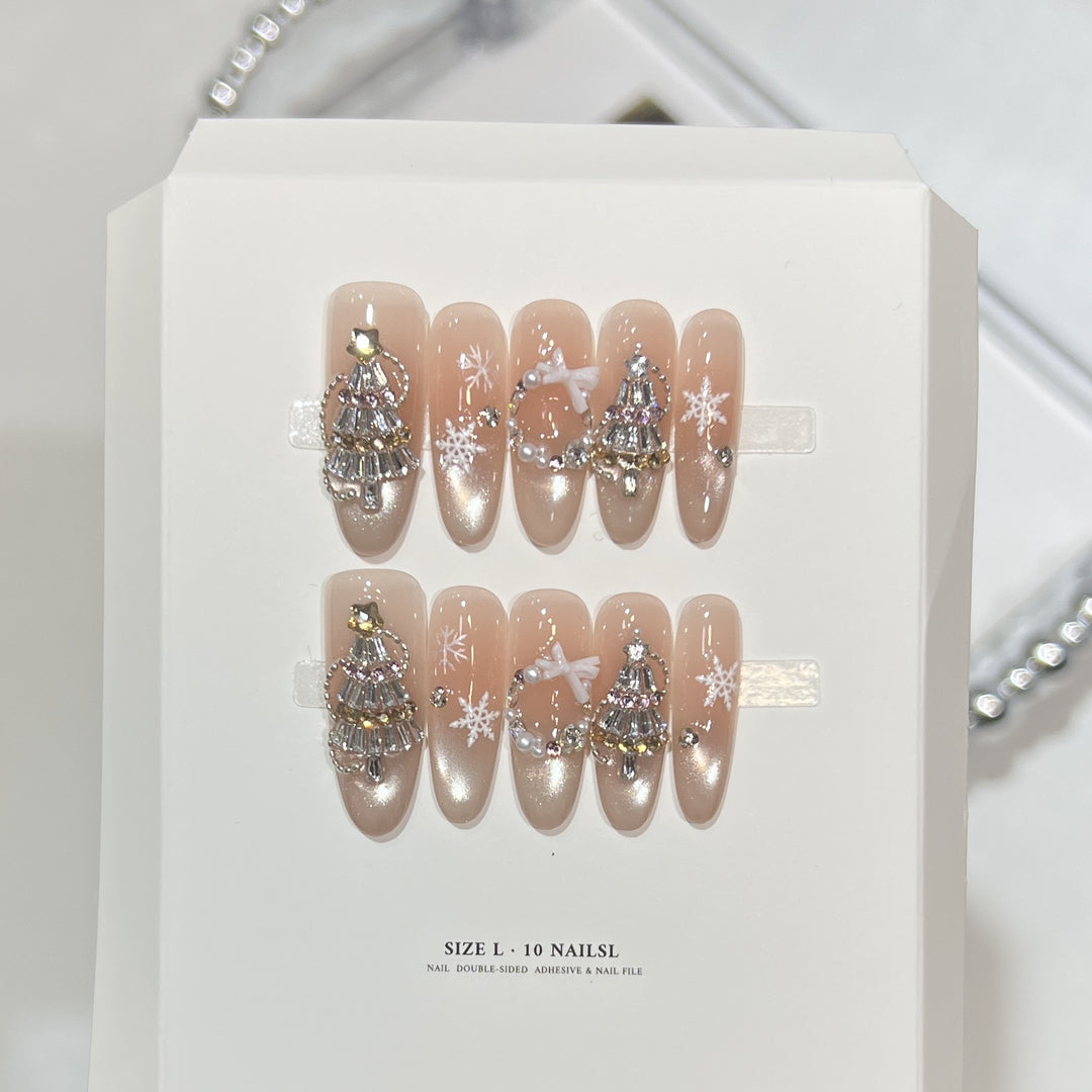 Glittery Press-On Nail Art Set with Snowflake Design Stornfield