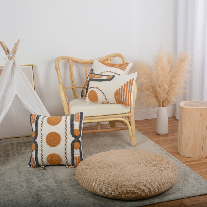 Hand-Tufted Geometric Accent Pillow Cover and Insert Set with Braided Tassel Detail
