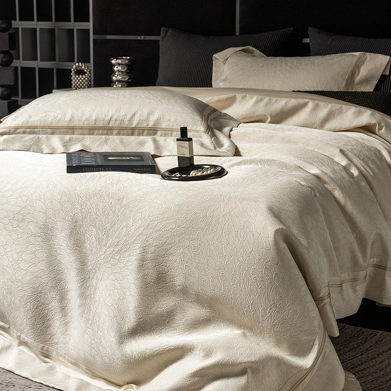 Luxury Jacquard-Textured Cotton-Blend Duvet Cover Set with Envelope Shams