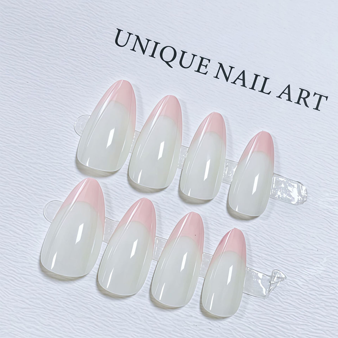 Stylish Almond-Shaped Press-On Nail Set with Chic Pink Tips Stornfield