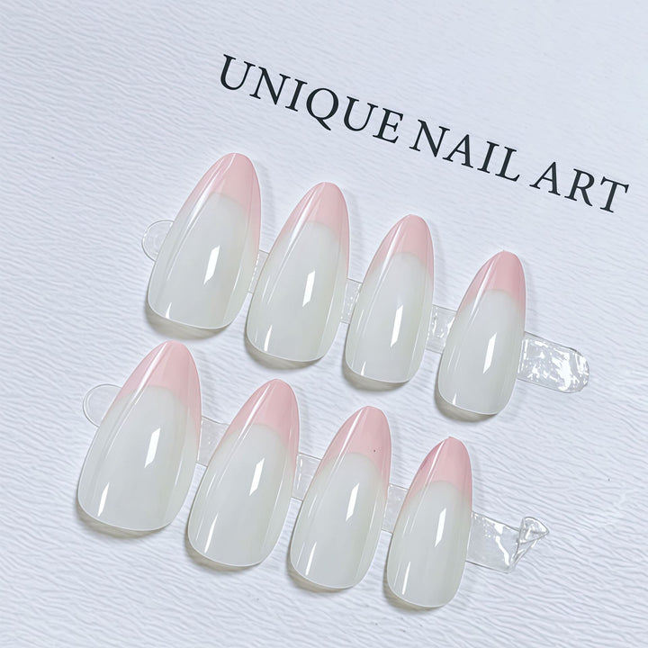 Stylish Almond-Shaped Press-On Nail Set with Chic Pink Tips Stornfield