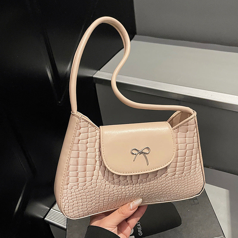 Crocodile-Textured Shoulder Handbag