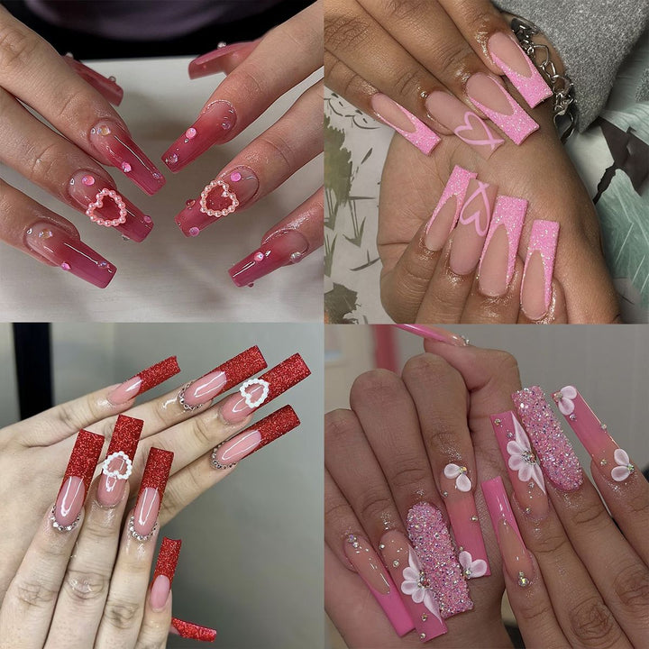 Artistic Press-On Nail Set with Heart and Classic Designs Stornfield