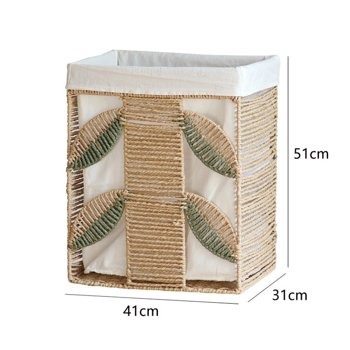 Elegant laundry basket made of natural wicker with fabric lining Stornfield