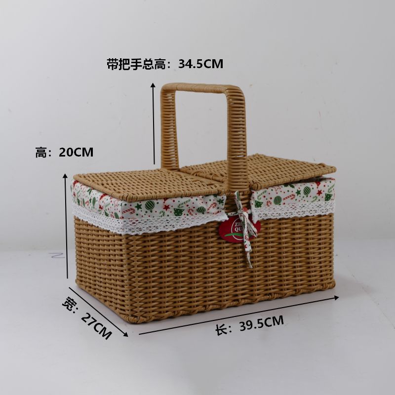 Ladies picnic basket with double compartment and decorative fabric trim Stornfield