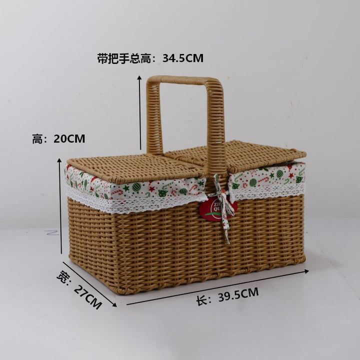 Ladies picnic basket with double compartment and decorative fabric trim Stornfield