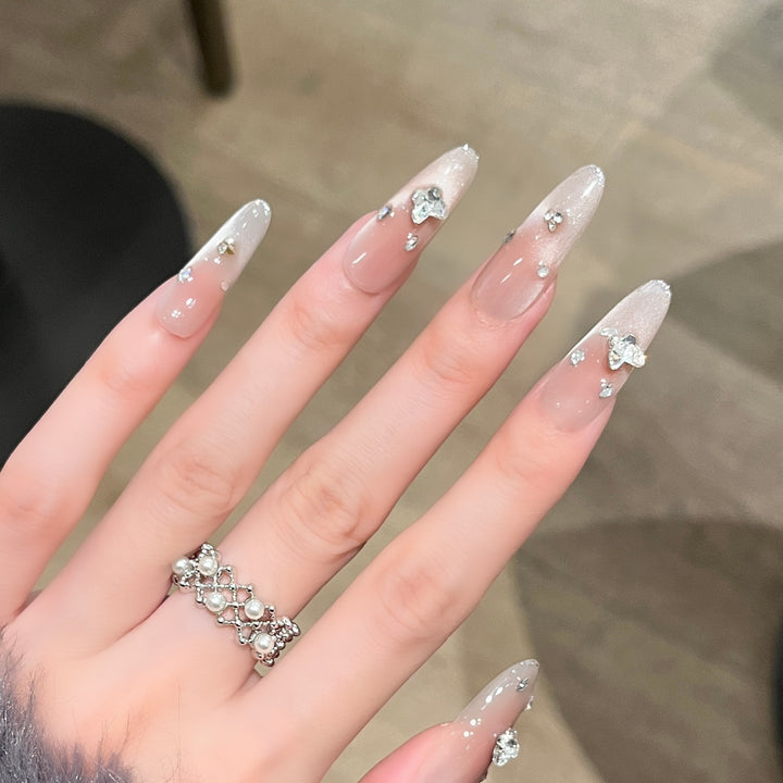 Elegant Press-On Nail Extensions with Crystal Accents Stornfield