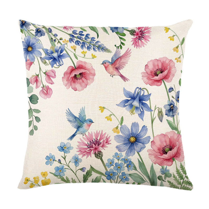 Decorative Linen-Texture Floral "Bless This Home" Accent Pillow