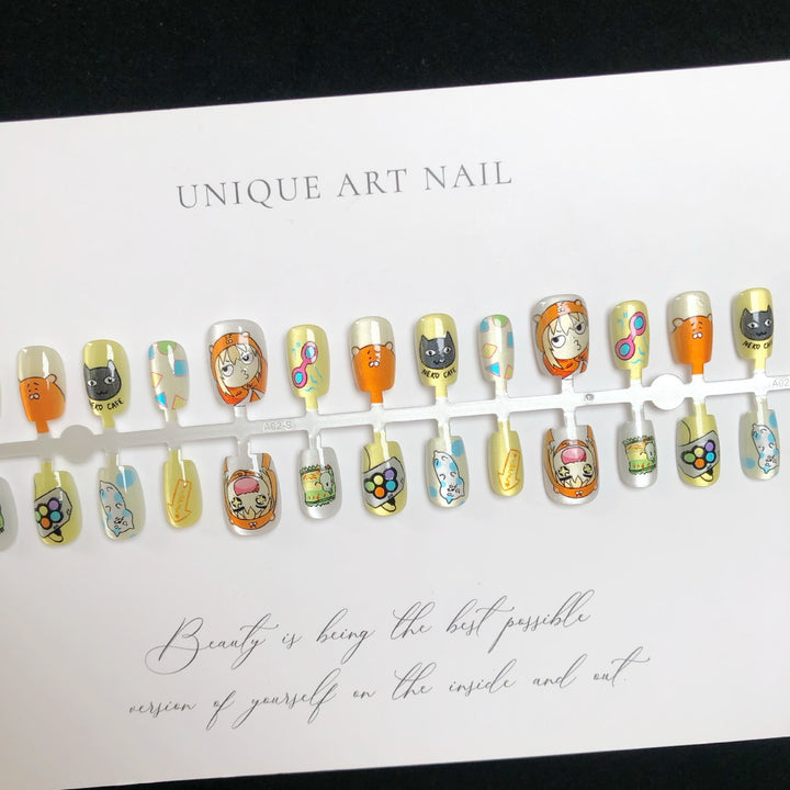 Artistic Cartoon-Themed Press-On Nail Art Set
