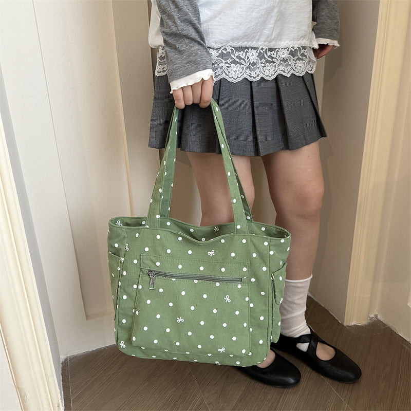 Stylish Polka Dot Canvas Tote Bag