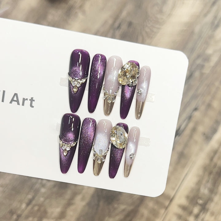 Elegant Stiletto Press-On Nail Set with Decorative Jewel Accents Stornfield