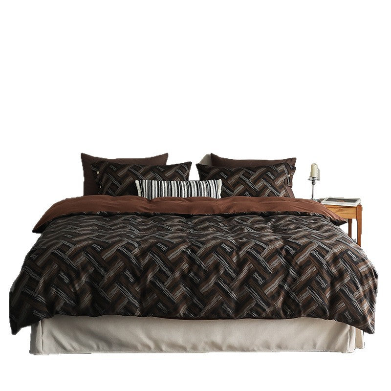 Brushed Cotton-Sateen Reversible Geometric Brushstroke Duvet Cover Set