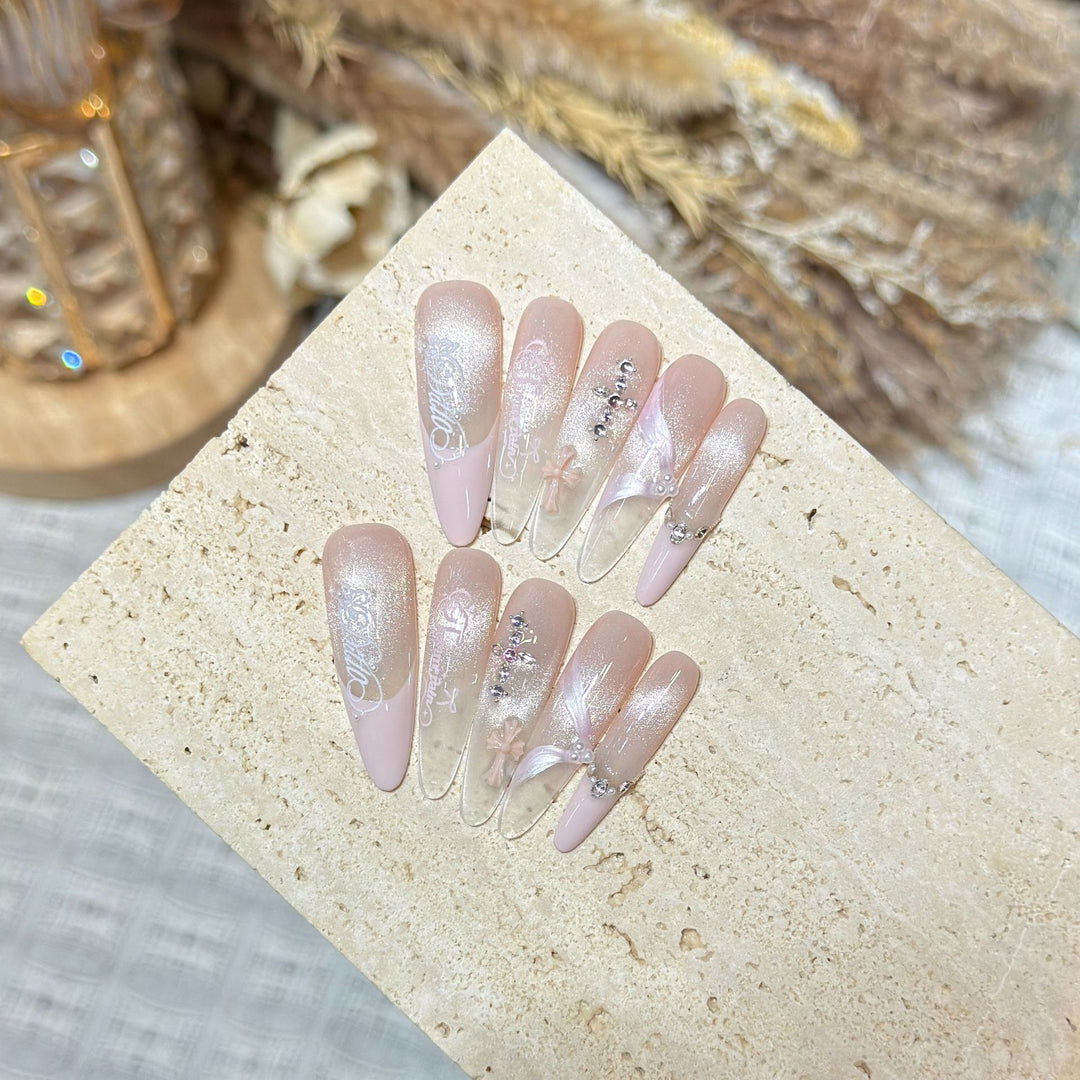 Elegant Stiletto Press-On Nail Set with Intricate Designs Stornfield