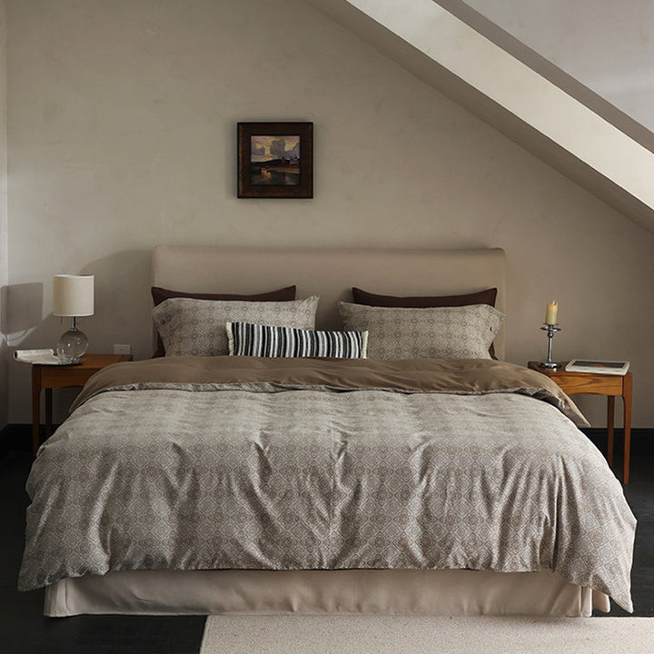 Reversible Geo-Pattern Cotton-Linen Duvet Cover Set with Hidden Closure and Pillow Shams