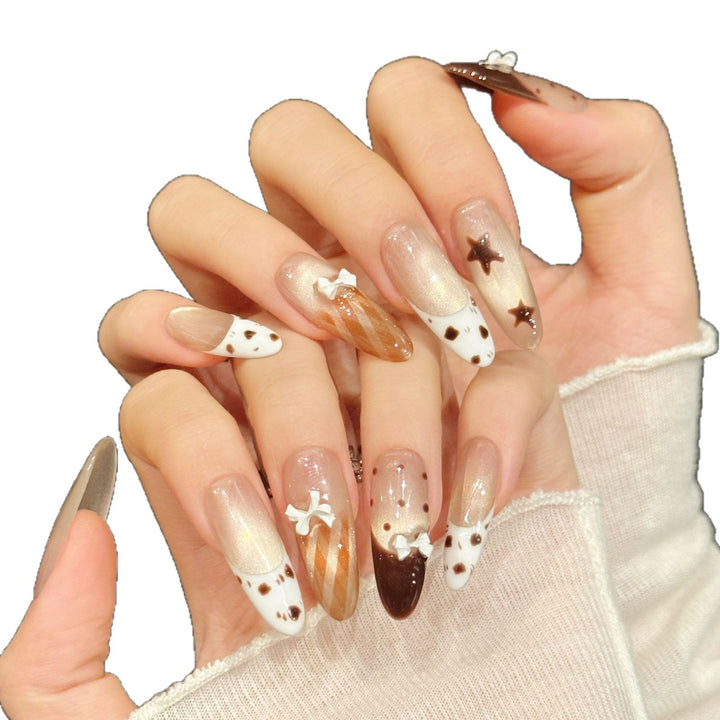 Decorative Press-On Nail Art Set with Unique Bow and Star Designs